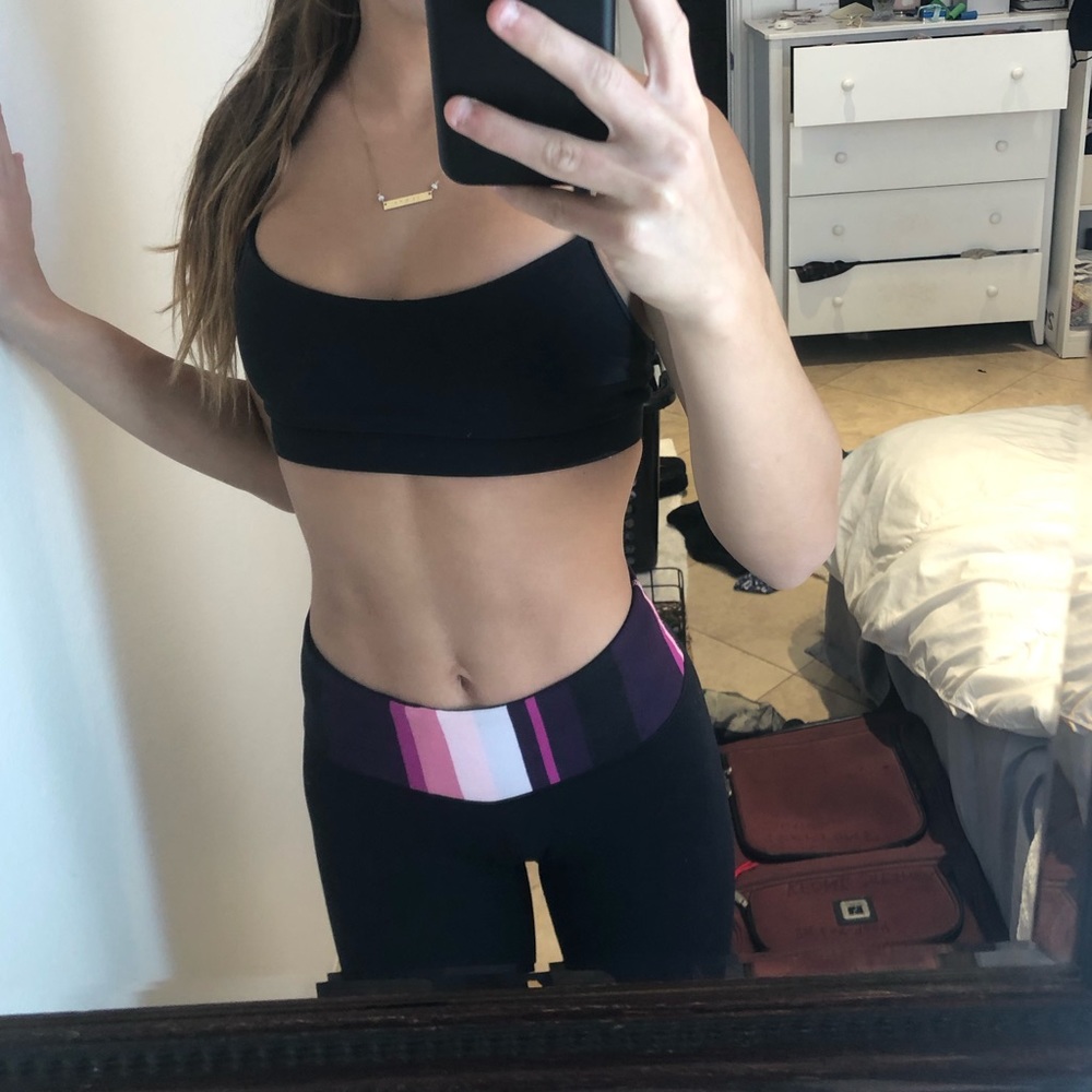 Lululemon black leggings with pink stripe waist